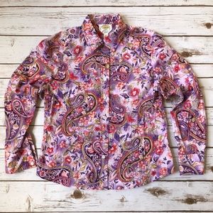 Talbots stretch button up paisley pattern medium